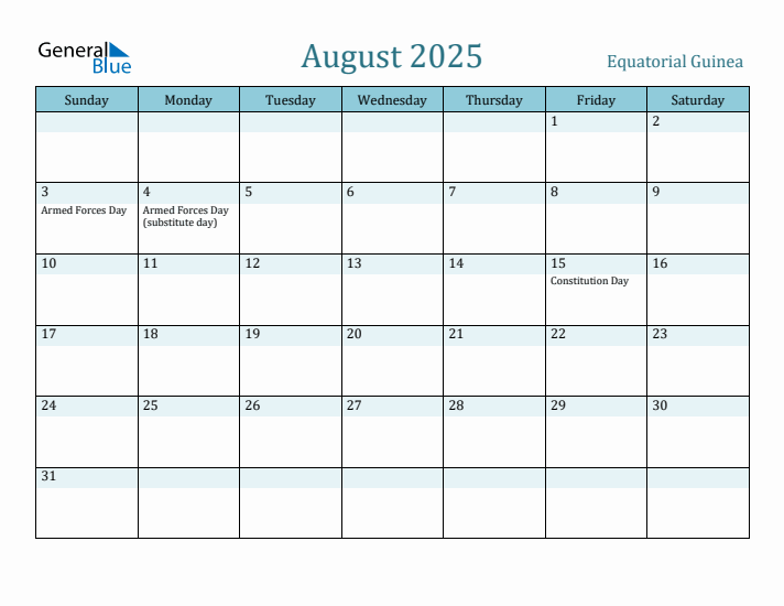 August 2025 Calendar with Holidays