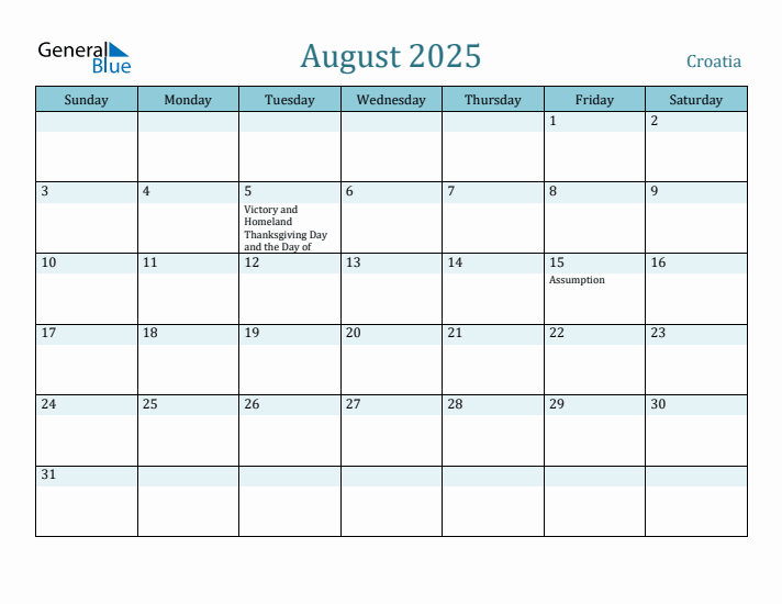 August 2025 Calendar with Holidays