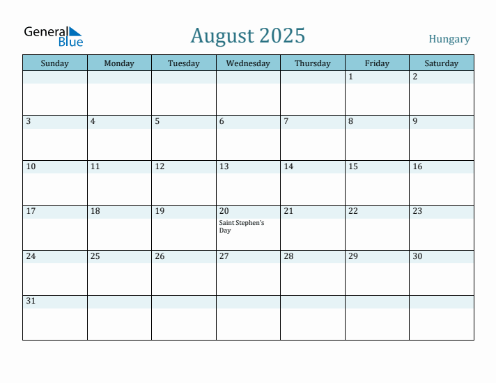 August 2025 Calendar with Holidays