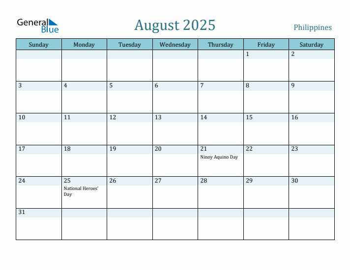 August 2025 Calendar with Holidays