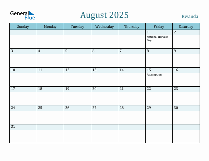 August 2025 Calendar with Holidays