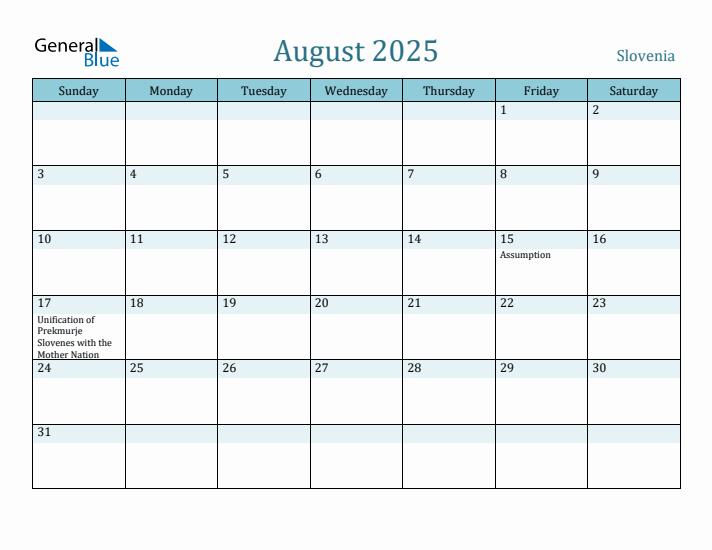 August 2025 Calendar with Holidays