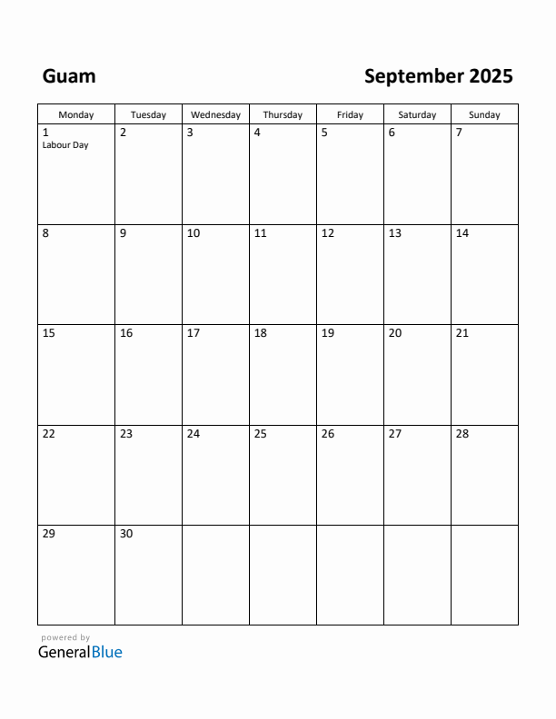 September 2025 Calendar with Guam Holidays