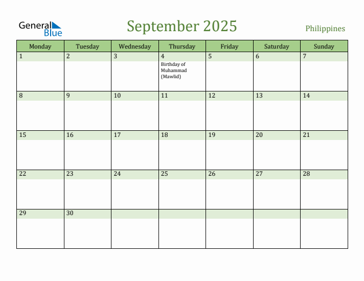 September 2025 Calendar with Philippines Holidays