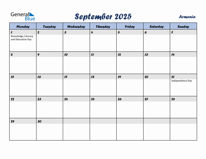 September 2025 Calendar with Holidays in Armenia