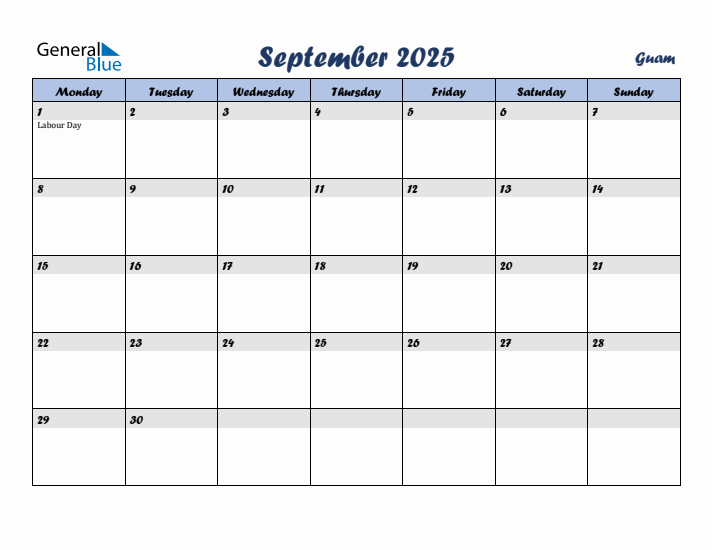 September 2025 Calendar with Holidays in Guam