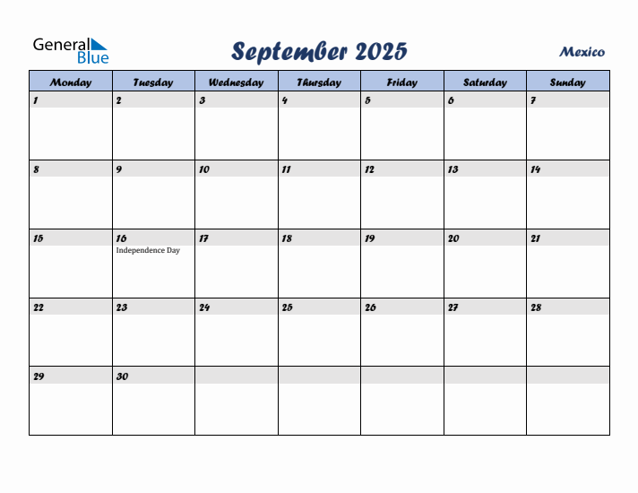 September 2025 Calendar with Holidays in Mexico