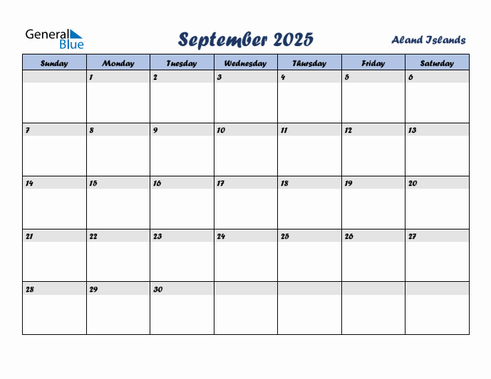 September 2025 Calendar with Holidays in Aland Islands