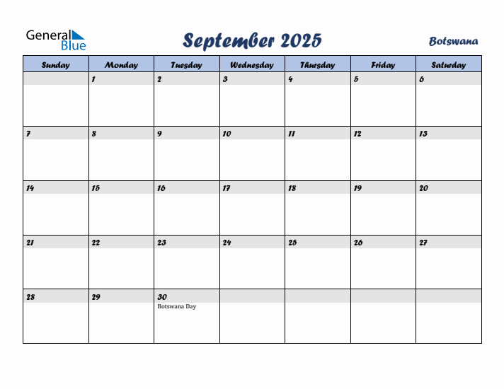 September 2025 Calendar with Holidays in Botswana