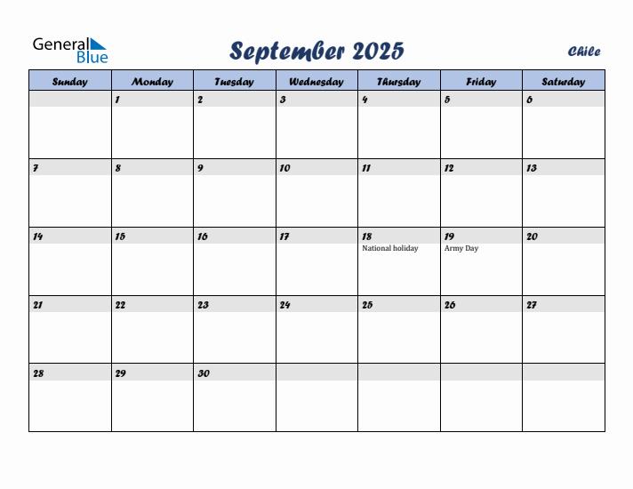 September 2025 Calendar with Holidays in Chile