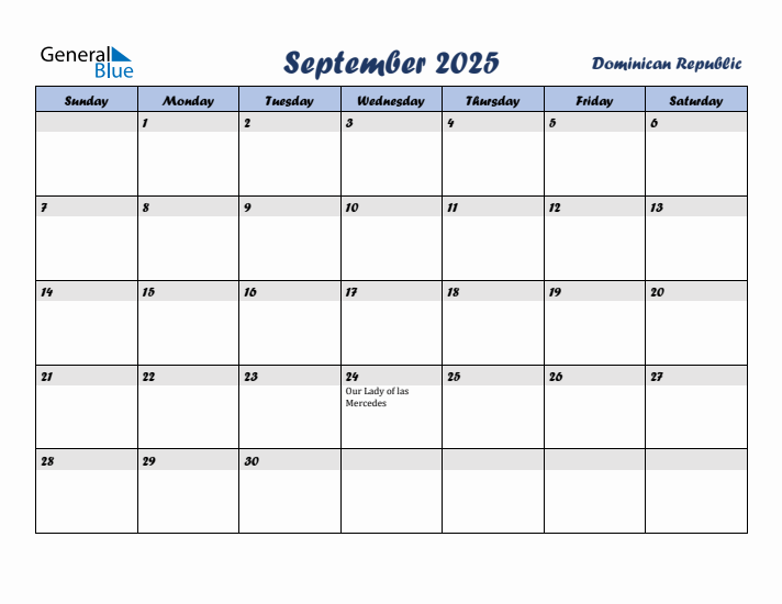 September 2025 Calendar with Holidays in Dominican Republic