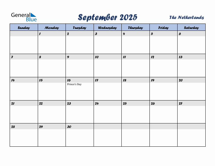 September 2025 Calendar with Holidays in The Netherlands