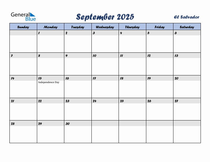 September 2025 Calendar with Holidays in El Salvador