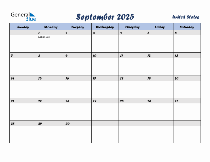 September 2025 Calendar with Holidays in United States