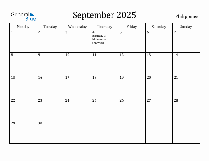 September 2025 Calendar Philippines