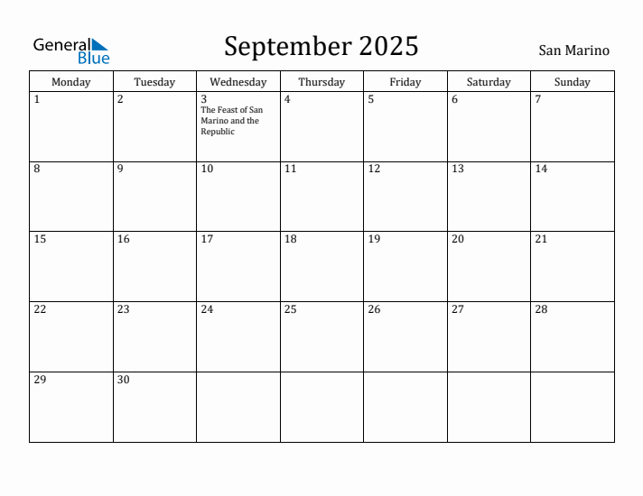 September 2025 Calendar San Marino