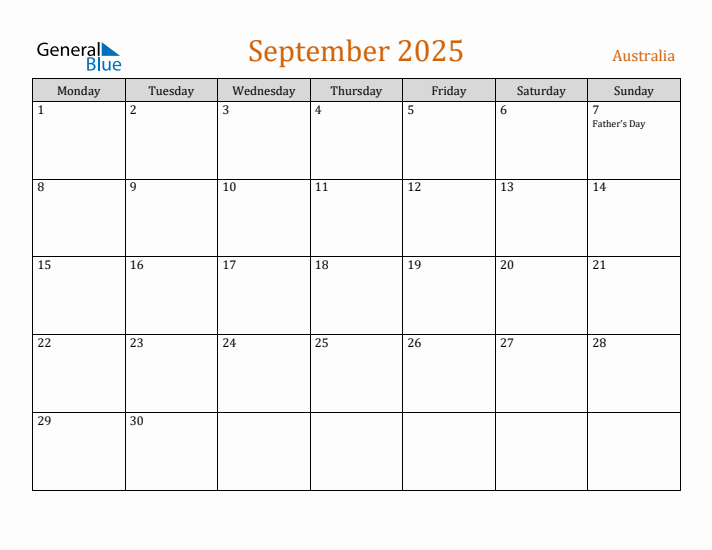 September 2025 Holiday Calendar with Monday Start