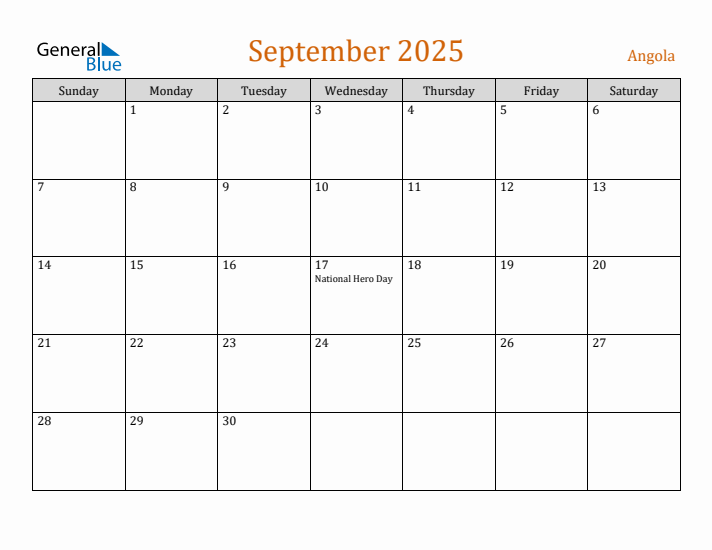 September 2025 Holiday Calendar with Sunday Start