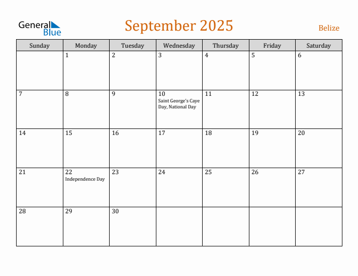 September 2025 Holiday Calendar with Sunday Start