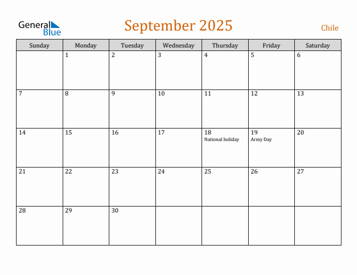 September 2025 Holiday Calendar with Sunday Start