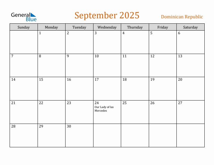 September 2025 Holiday Calendar with Sunday Start