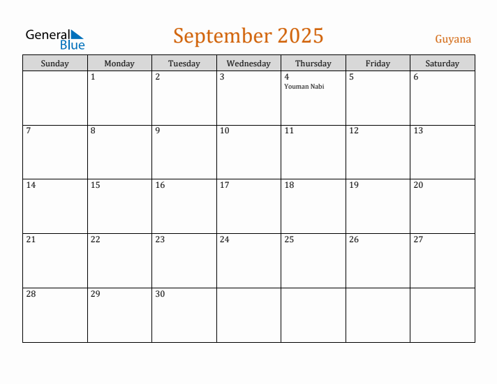 September 2025 Holiday Calendar with Sunday Start