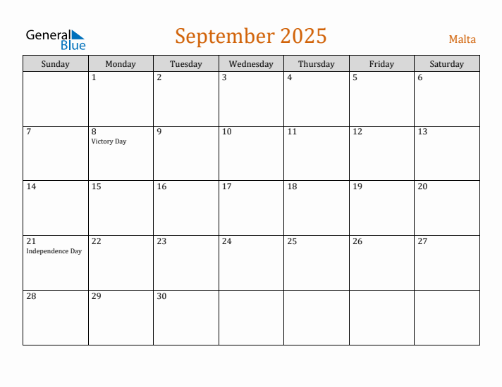 September 2025 Holiday Calendar with Sunday Start