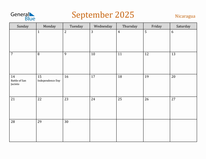 September 2025 Holiday Calendar with Sunday Start