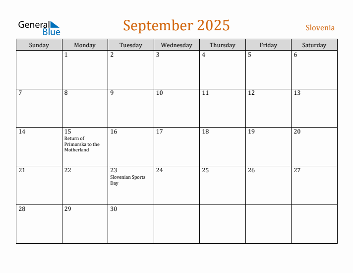 September 2025 Holiday Calendar with Sunday Start