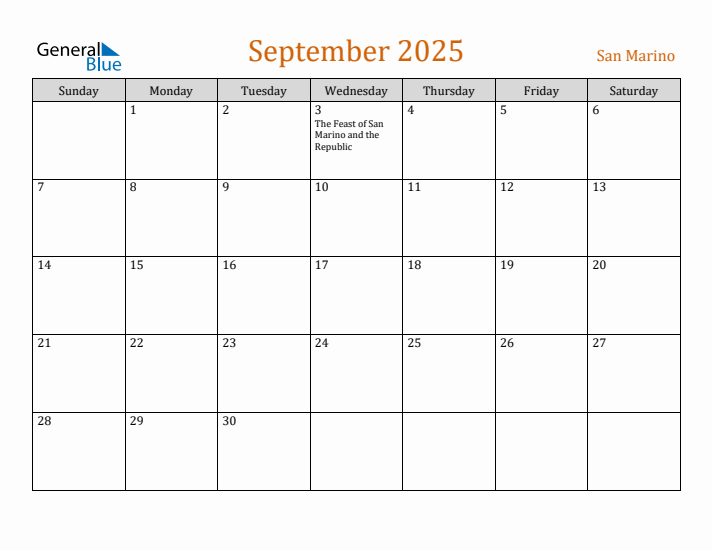 September 2025 Holiday Calendar with Sunday Start