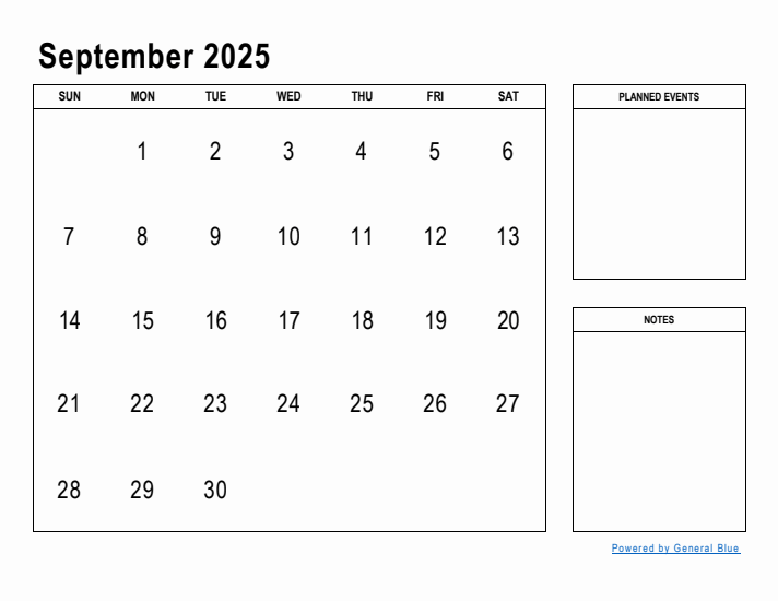 September 2025 Calendar Planner