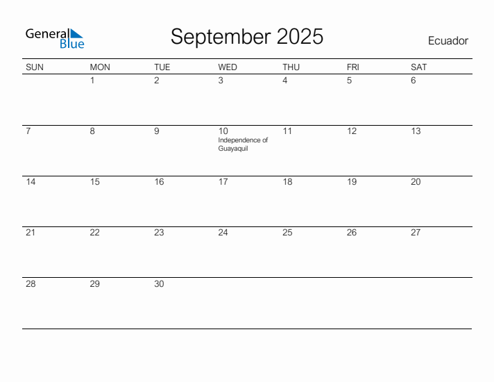 Printable September 2025 Calendar for Ecuador