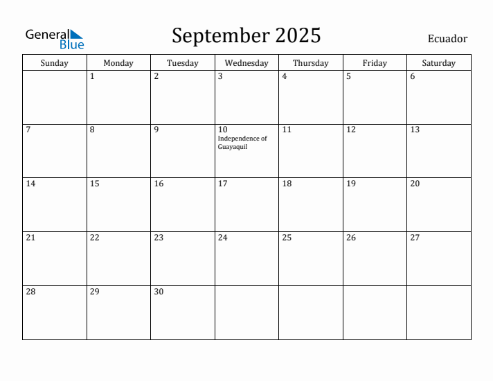 September 2025 Calendar Ecuador