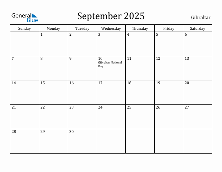 September 2025 Calendar Gibraltar