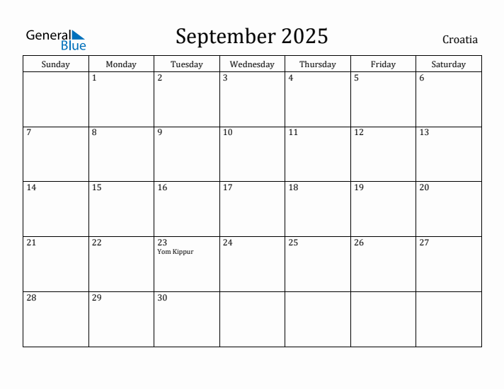 September 2025 Calendar Croatia