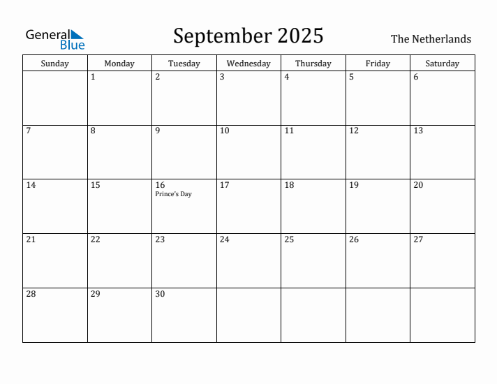 September 2025 Calendar The Netherlands