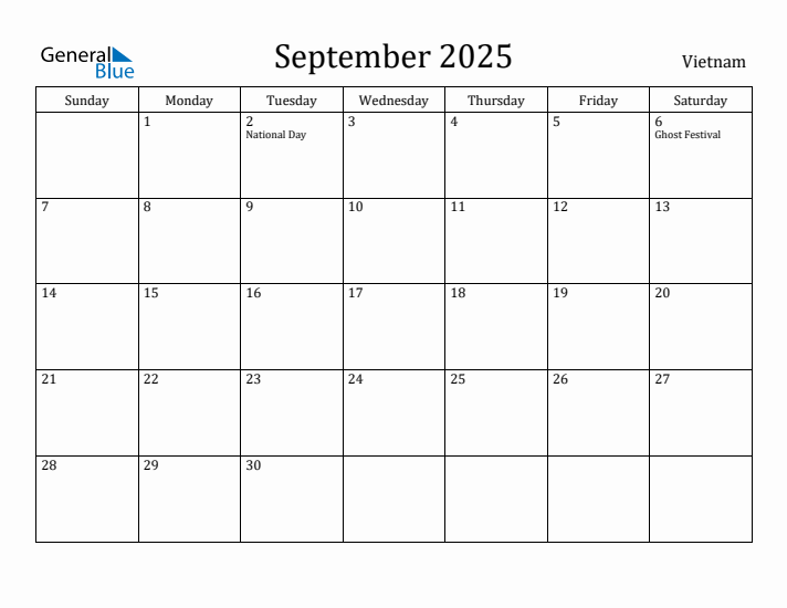 September 2025 Calendar Vietnam