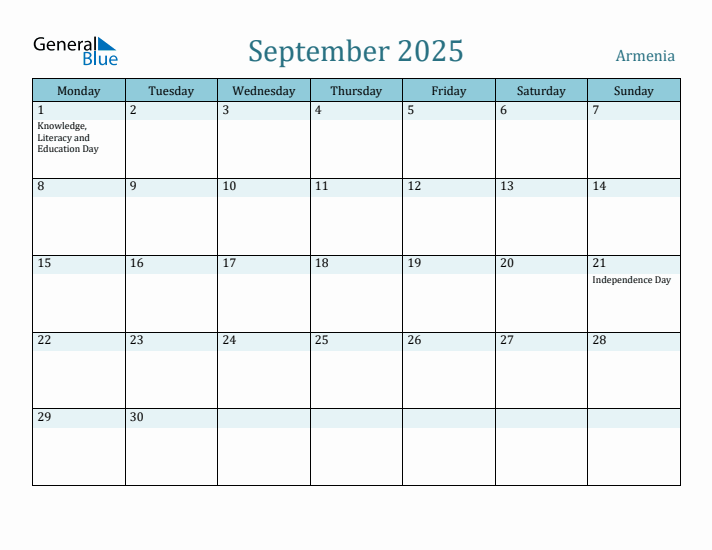 September 2025 Calendar with Holidays