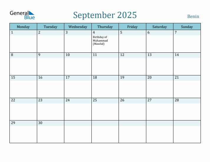 September 2025 Calendar with Holidays