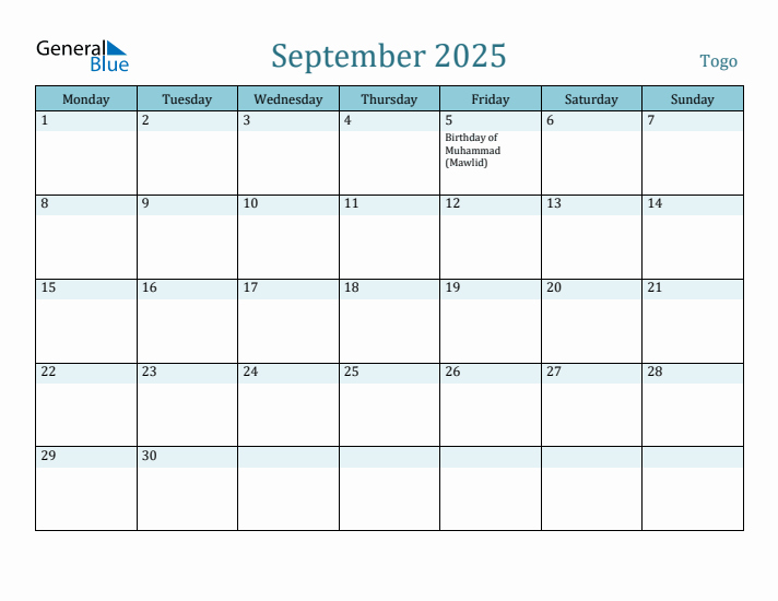 September 2025 Calendar with Holidays