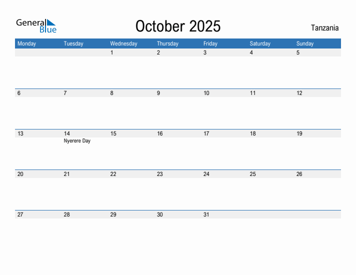 Fillable October 2025 Calendar