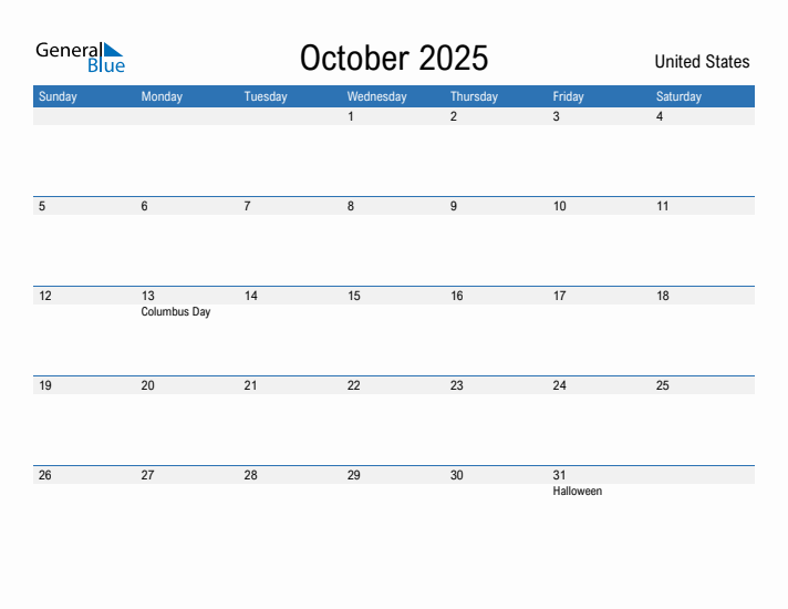 Fillable October 2025 Calendar