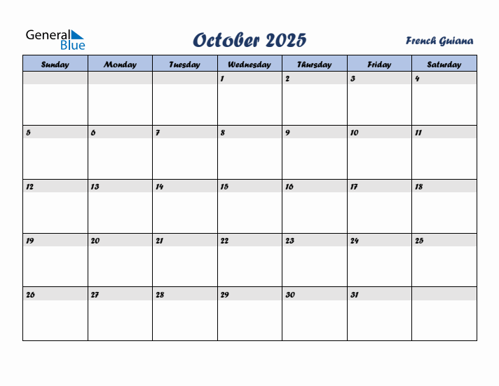 October 2025 Calendar with Holidays in French Guiana