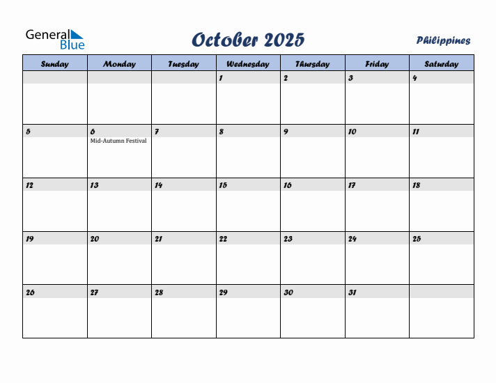 October 2025 Calendar with Holidays in Philippines