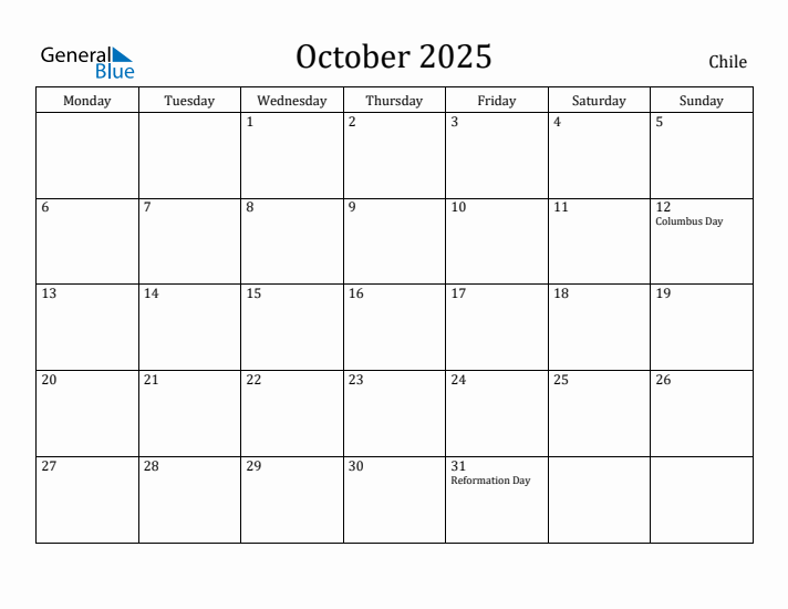 October 2025 Calendar Chile