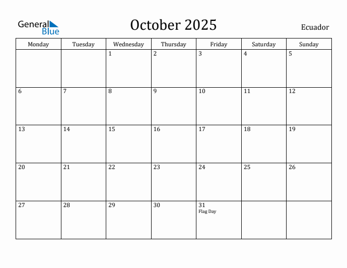 October 2025 Calendar Ecuador