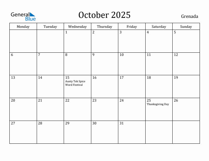 October 2025 Calendar Grenada