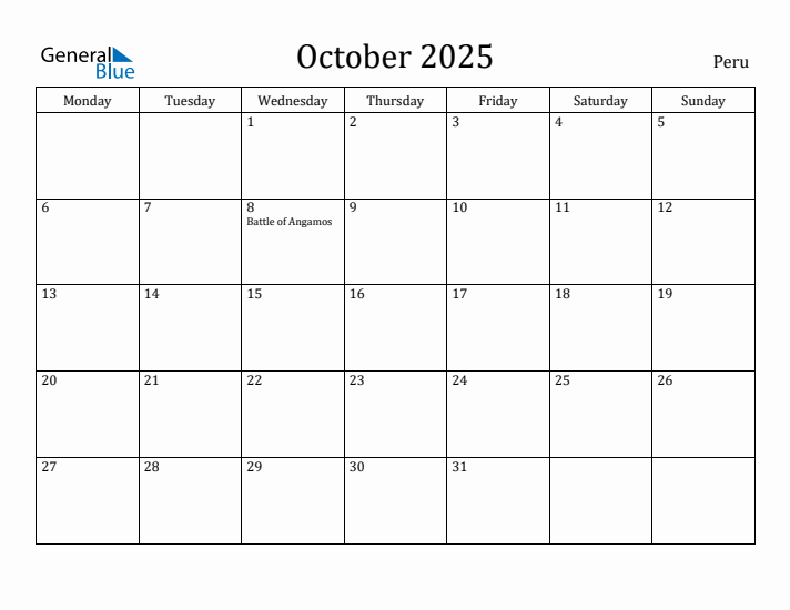 October 2025 Calendar Peru