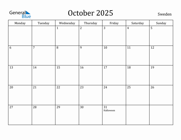 October 2025 Calendar Sweden