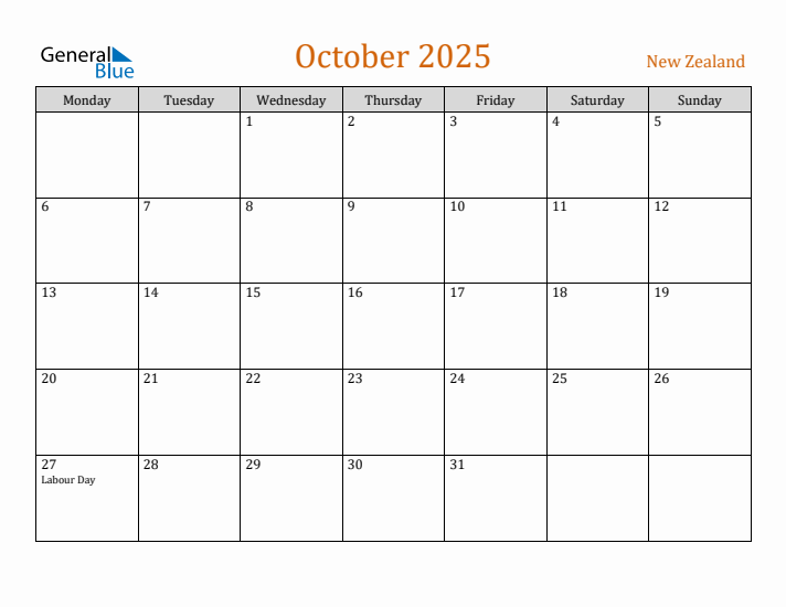 October 2025 Holiday Calendar with Monday Start